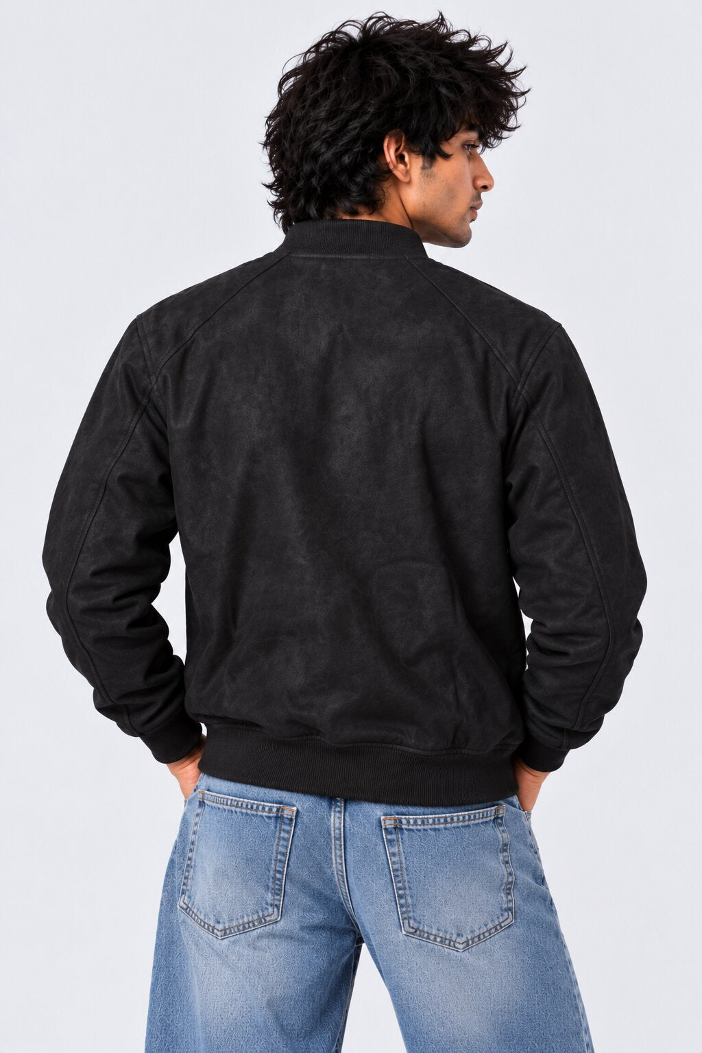 Mens Black Polyester Bomber Jacket - Image 5