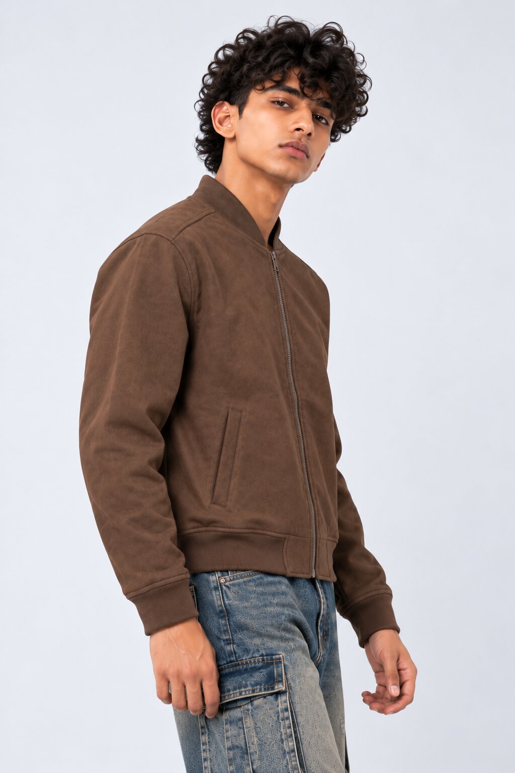 Mens Brown Polyester Bomber Jacket - Image 4
