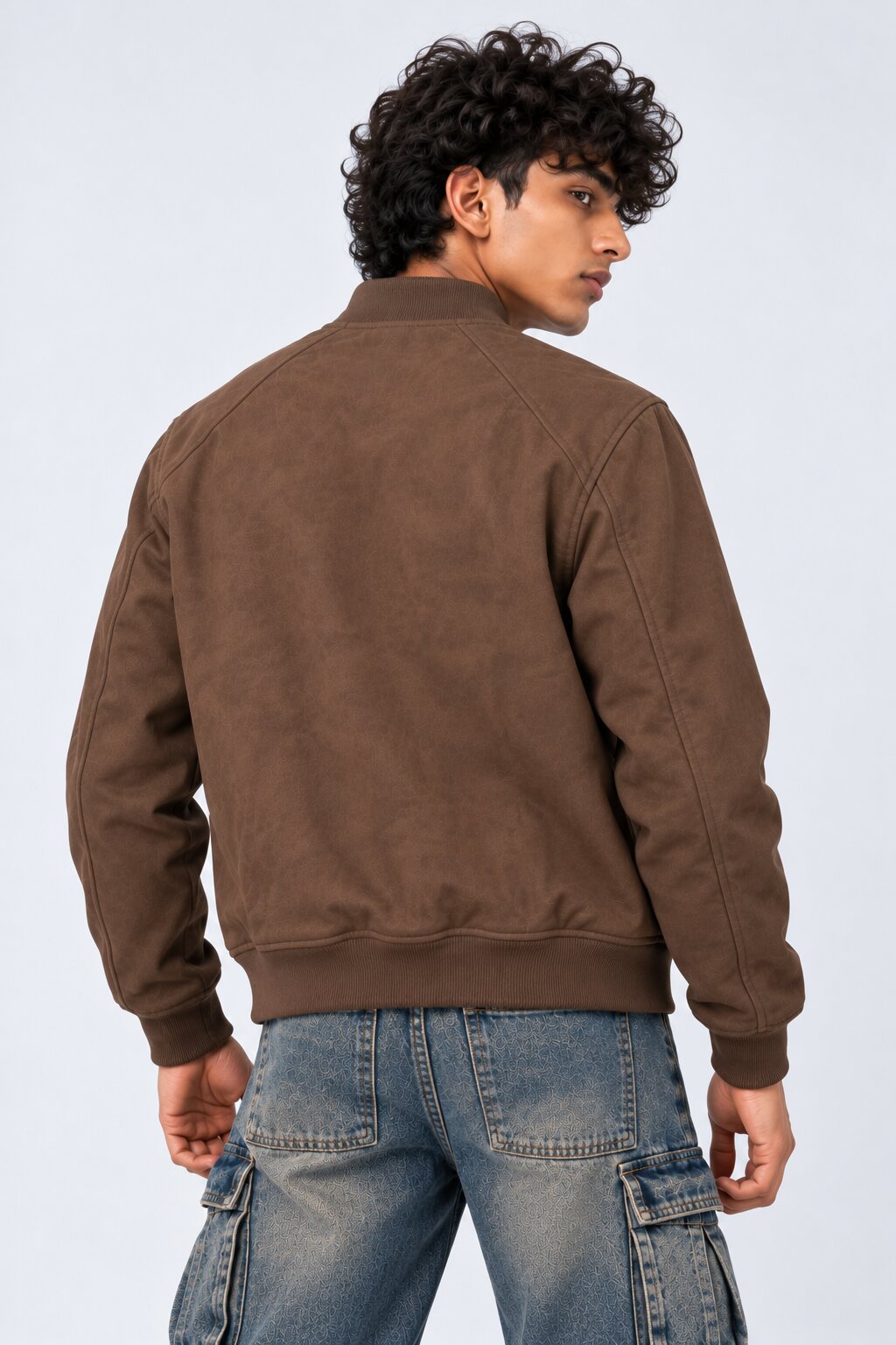 Mens Brown Polyester Bomber Jacket - Image 5