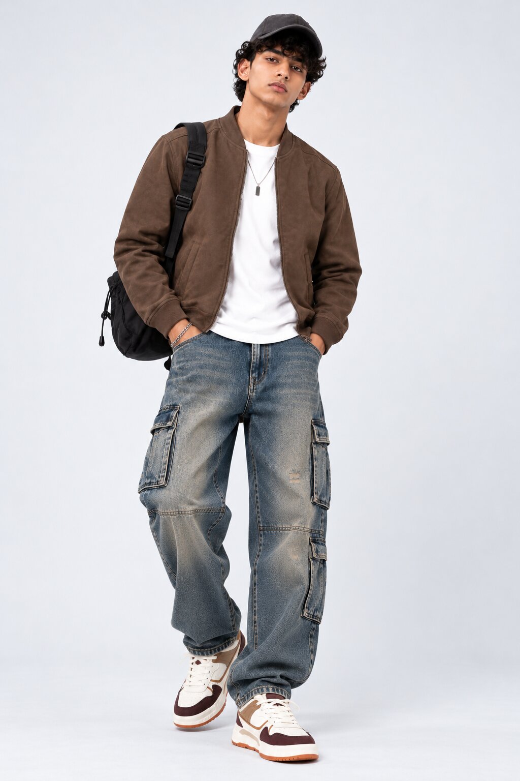 Mens Brown Polyester Bomber Jacket - Image 6