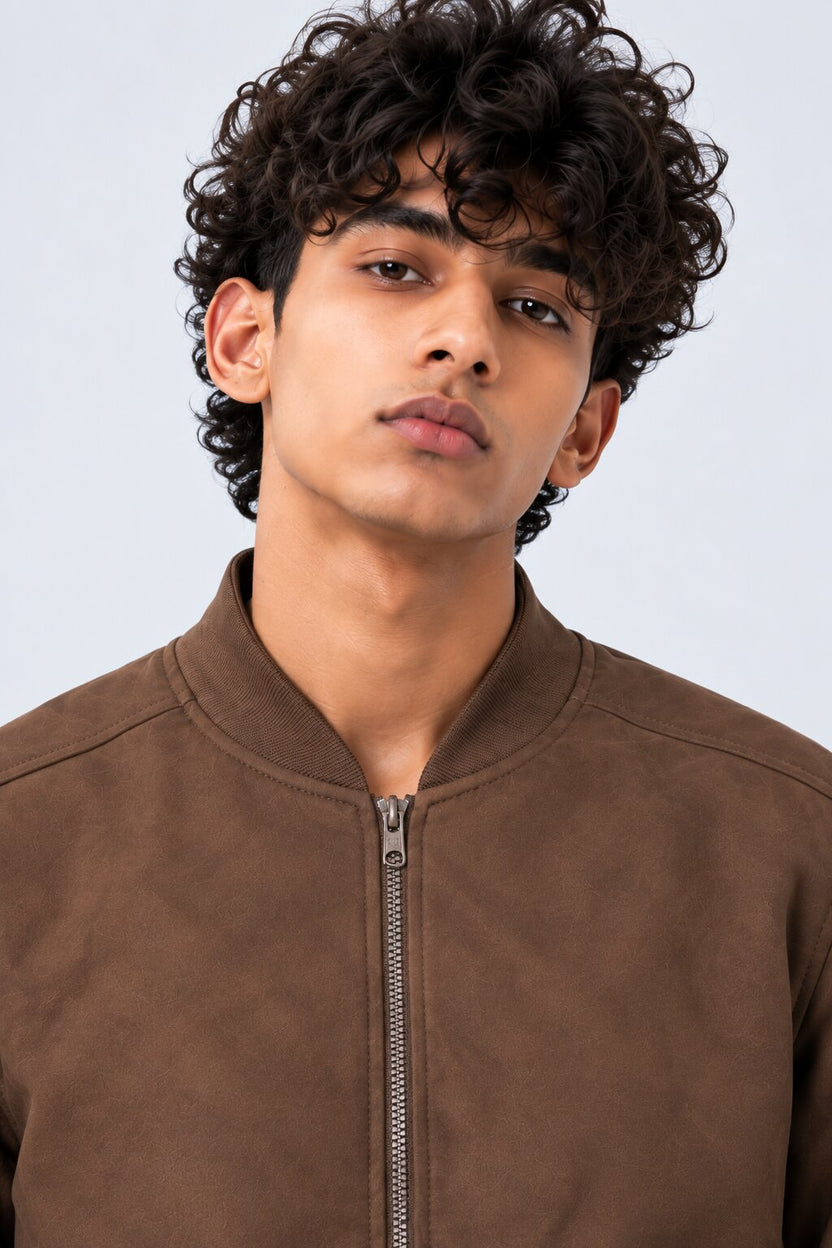 Mens Brown Polyester Bomber Jacket - Image 9