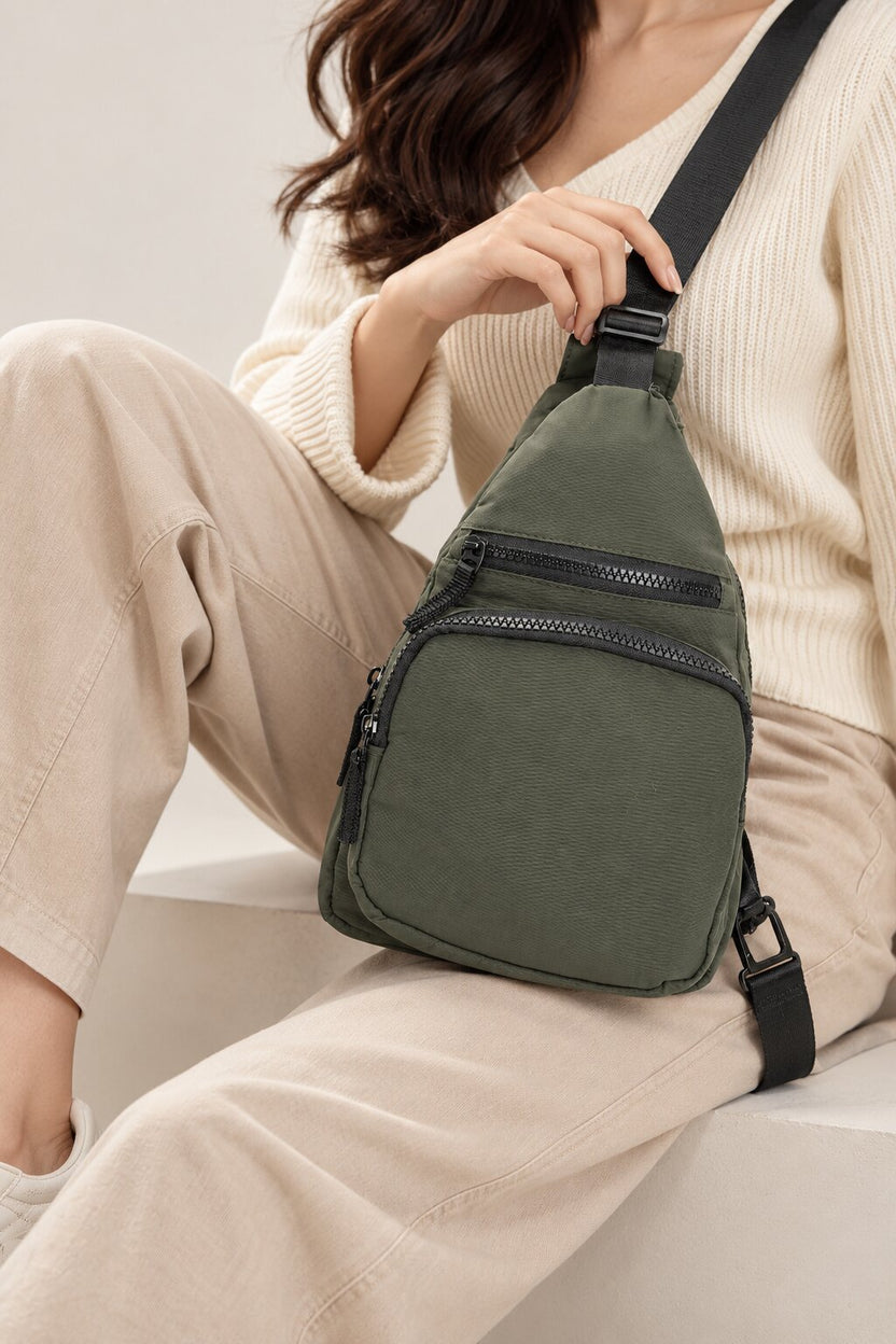Womens Olive Compact Utility Crossbody Bag - Image 1