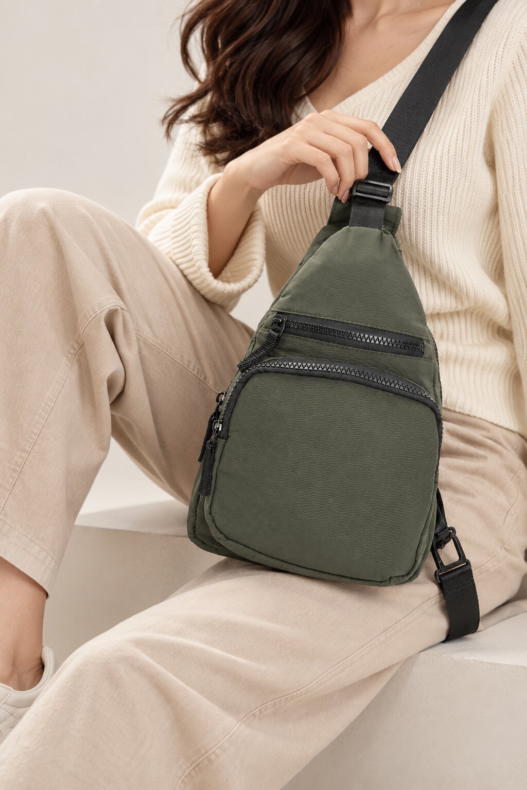 Womens Olive Compact Utility Crossbody Bag - Image 1