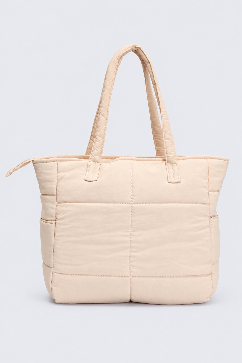 Womens Beige Quilted Puffer Tote Bag - Image 2