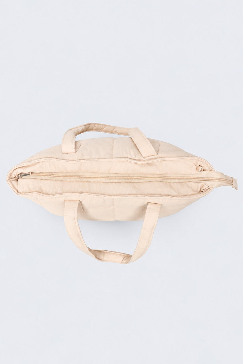 Womens Beige Quilted Puffer Tote Bag - Image 4