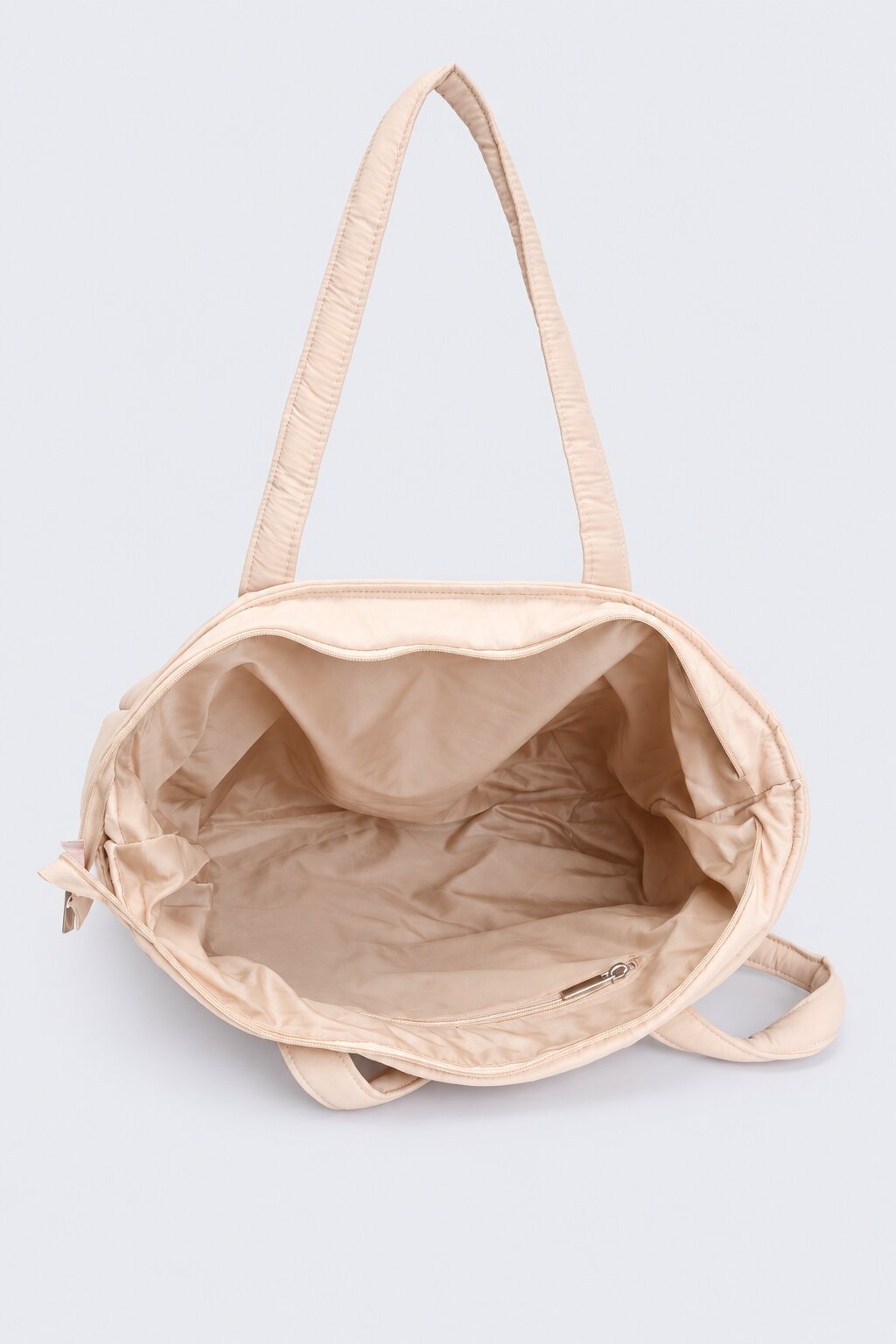 Womens Beige Quilted Puffer Tote Bag - Image 5