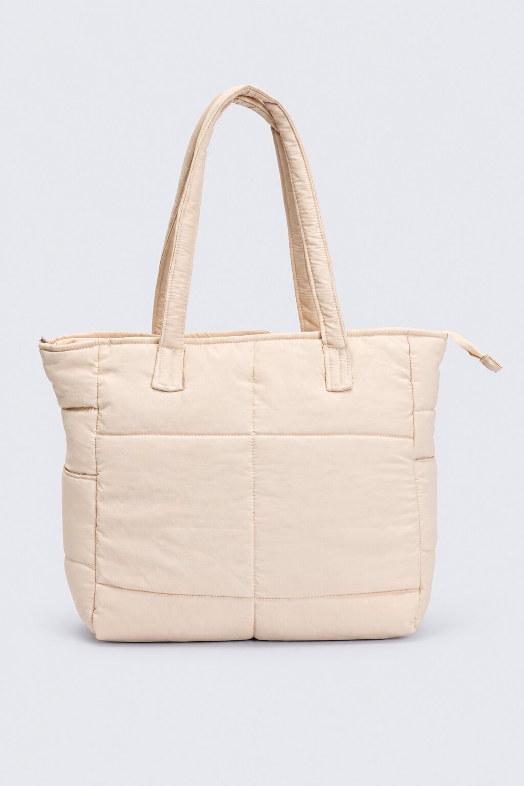 Womens Beige Quilted Puffer Tote Bag - Image 6