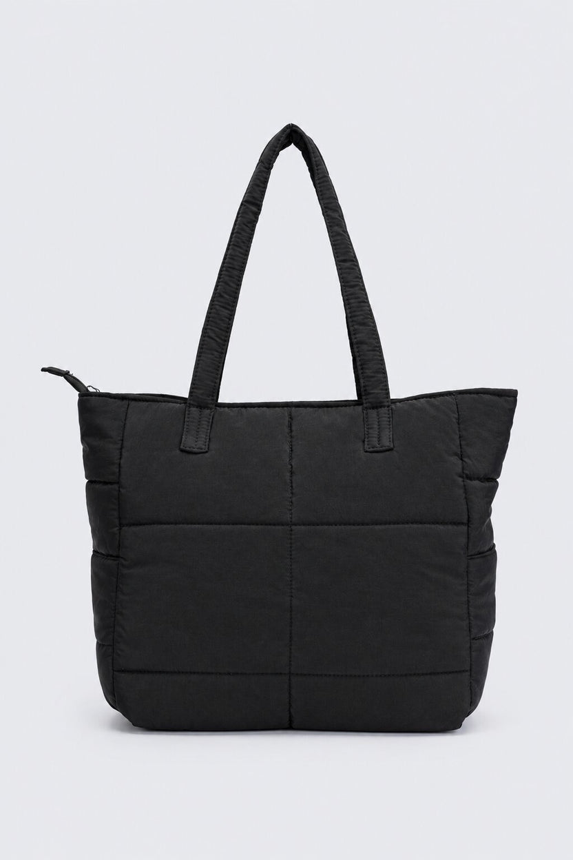 Womens Black Quilted Puffer Tote Bag - Image 2