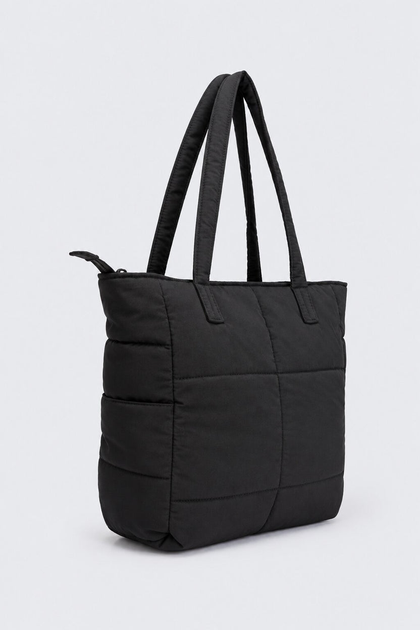 Womens Black Quilted Puffer Tote Bag - Image 3