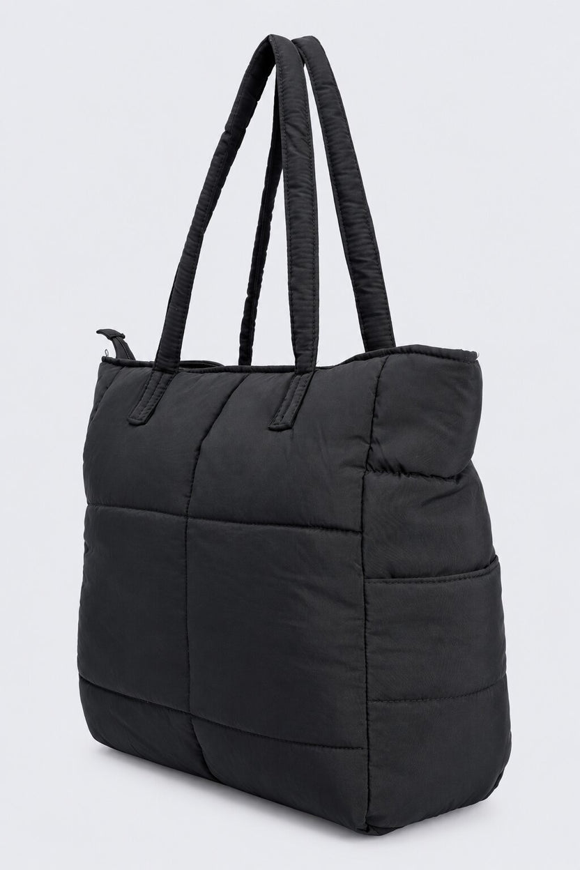 Womens Black Quilted Puffer Tote Bag - Image 7