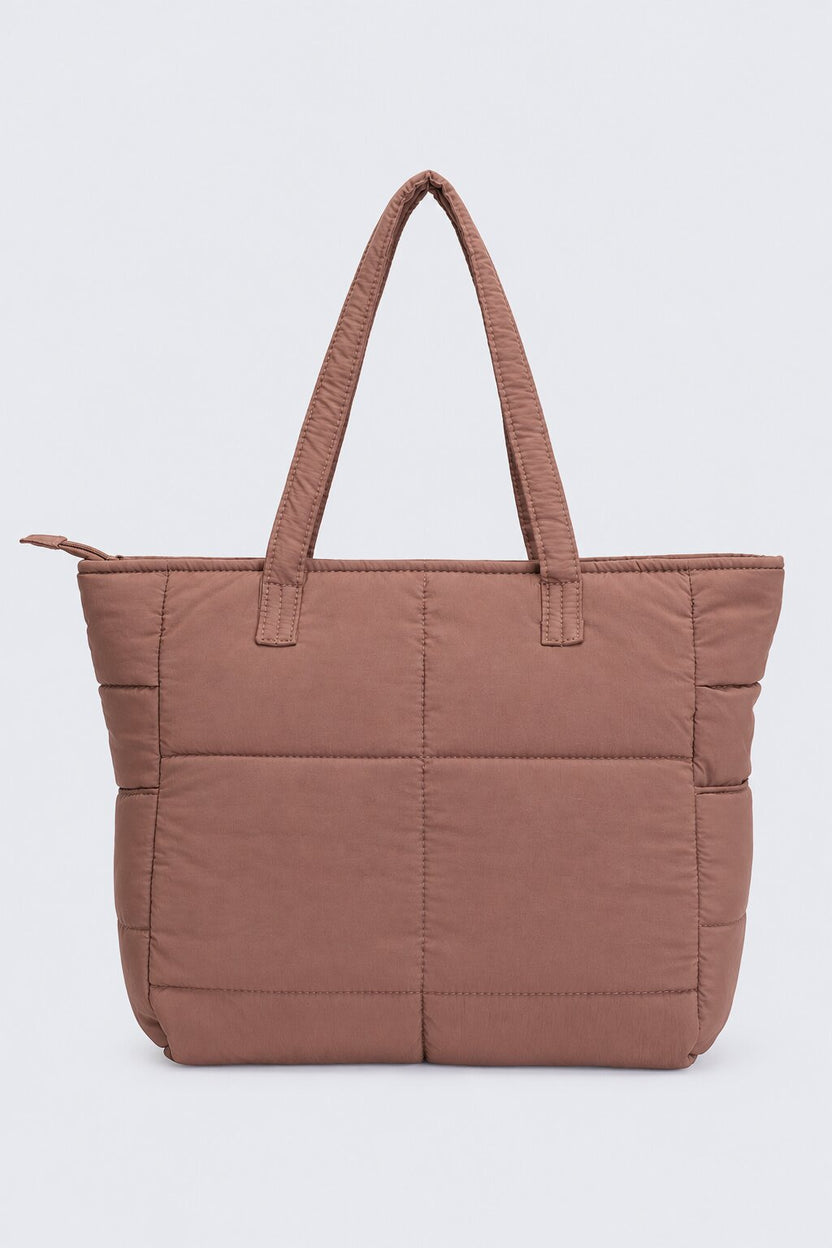 Womens Brown Quilted Puffer Tote Bag - Image 2