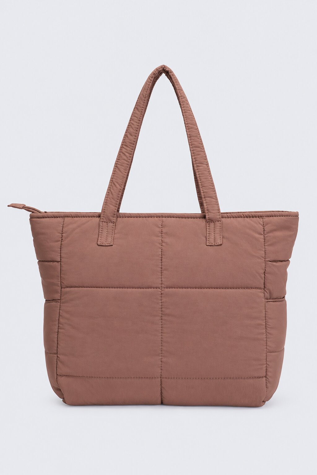 Womens Brown Quilted Puffer Tote Bag - Image 2