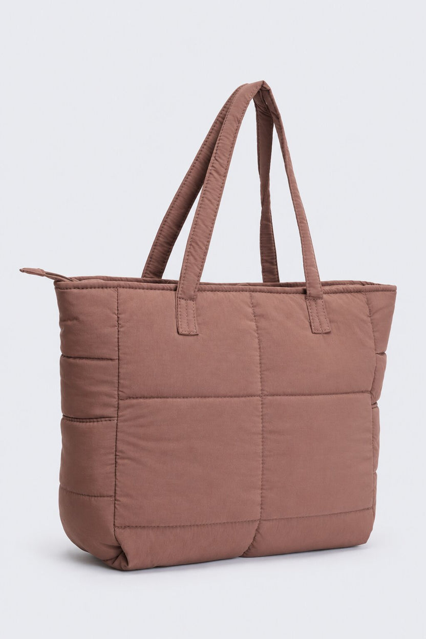 Womens Brown Quilted Puffer Tote Bag - Image 3