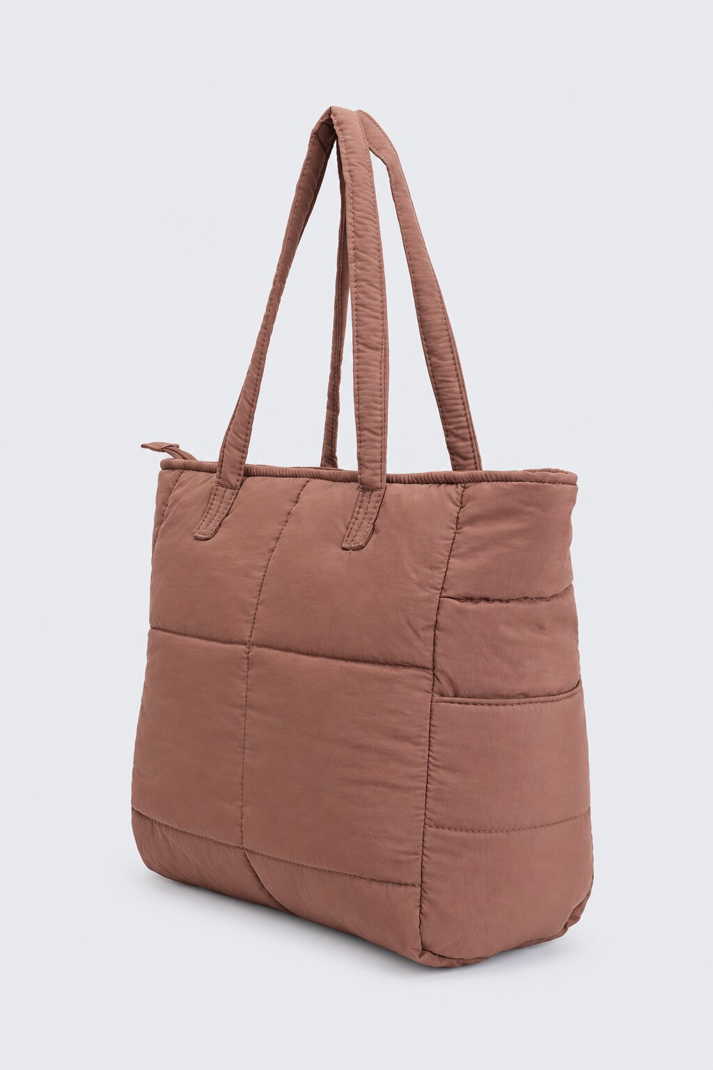 Womens Brown Quilted Puffer Tote Bag - Image 4