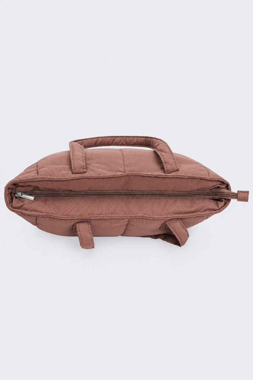 Womens Brown Quilted Puffer Tote Bag - Image 5