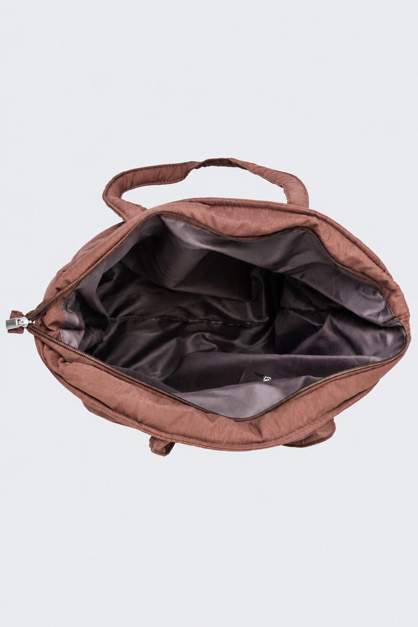 Womens Brown Quilted Puffer Tote Bag - Image 6
