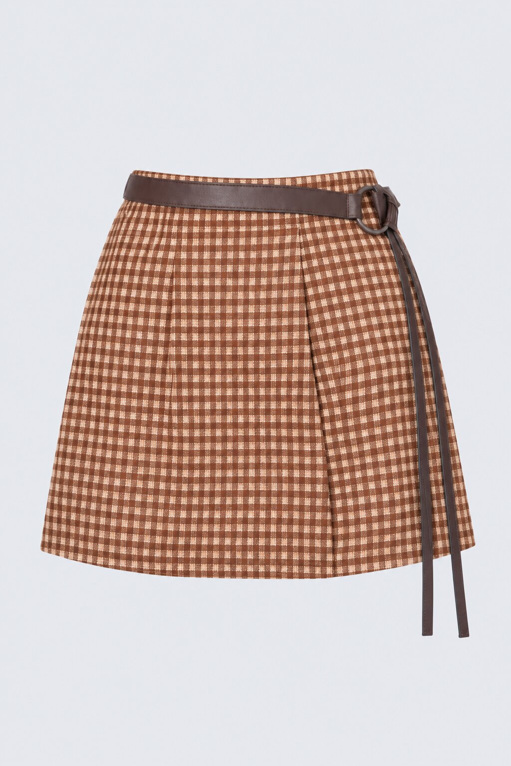 Womens Brown Checked Belted Mini Skirt - Image 7