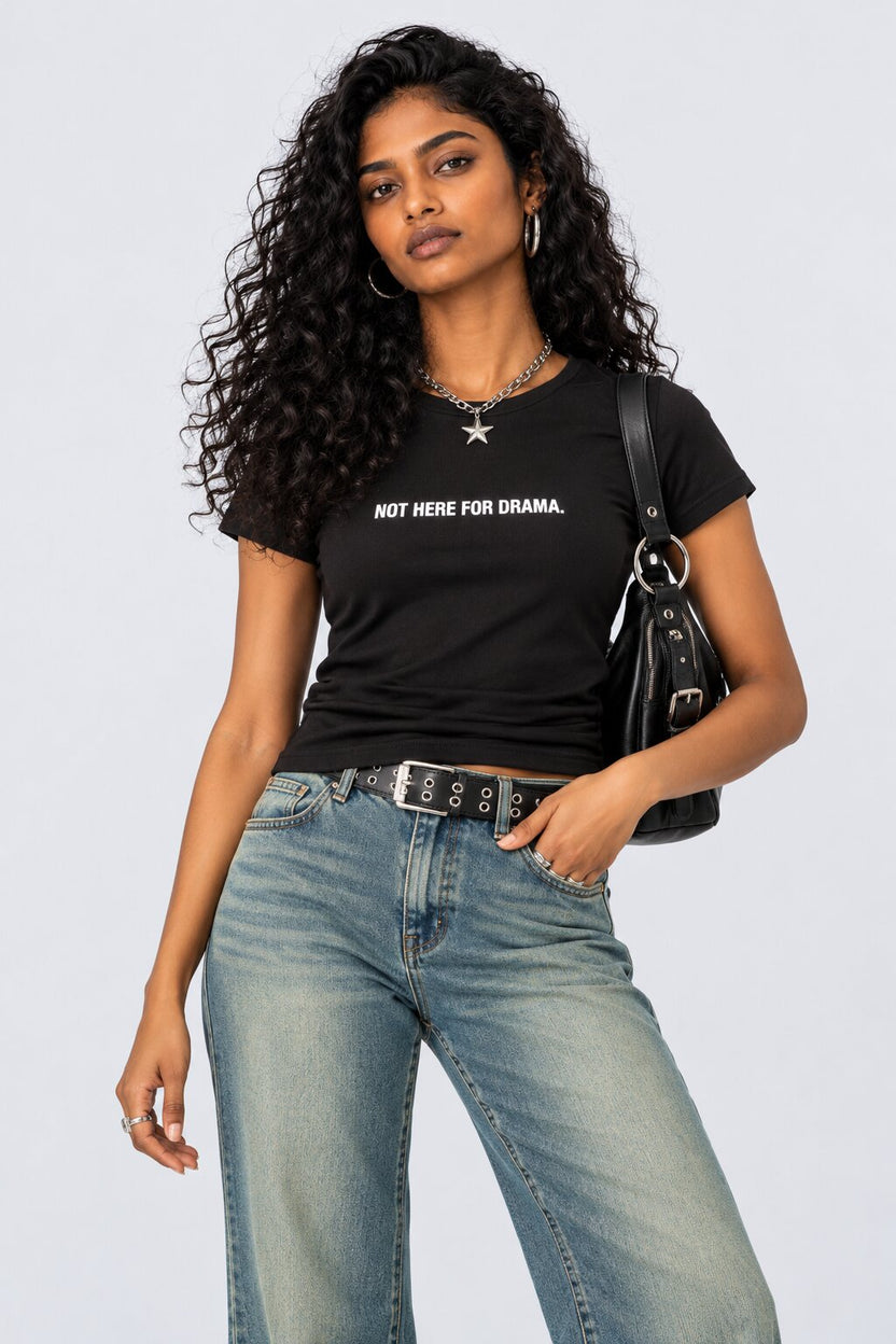 Womens Black Graphic Print Fitted T-Shirt - Image 1