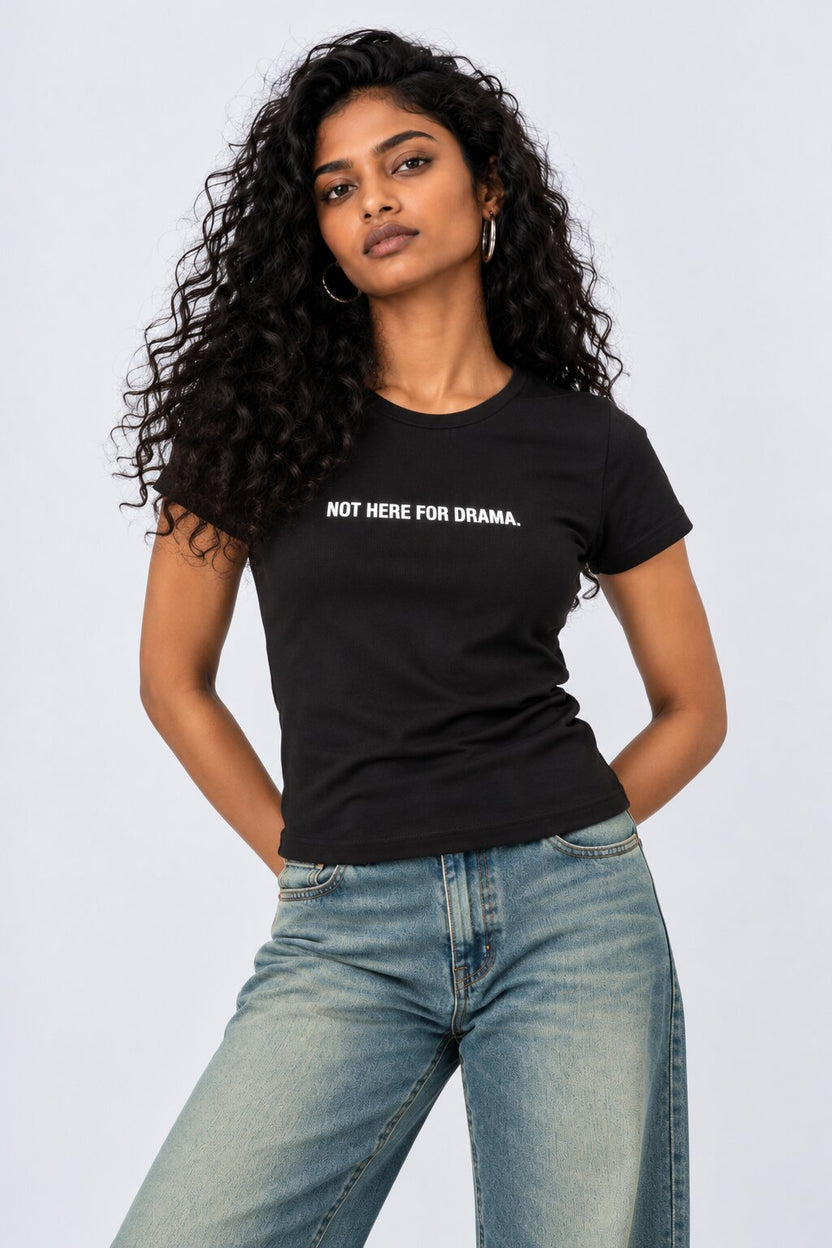 Womens Black Graphic Print Fitted T-Shirt - Image 2