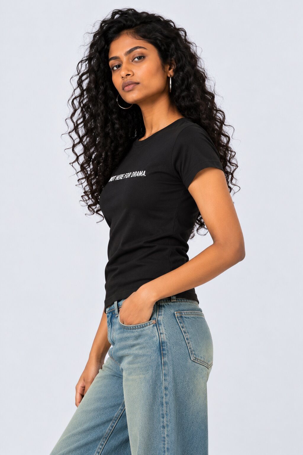 Womens Black Graphic Print Fitted T-Shirt - Image 4