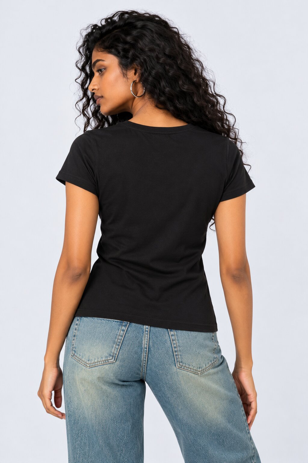 Womens Black Graphic Print Fitted T-Shirt - Image 5