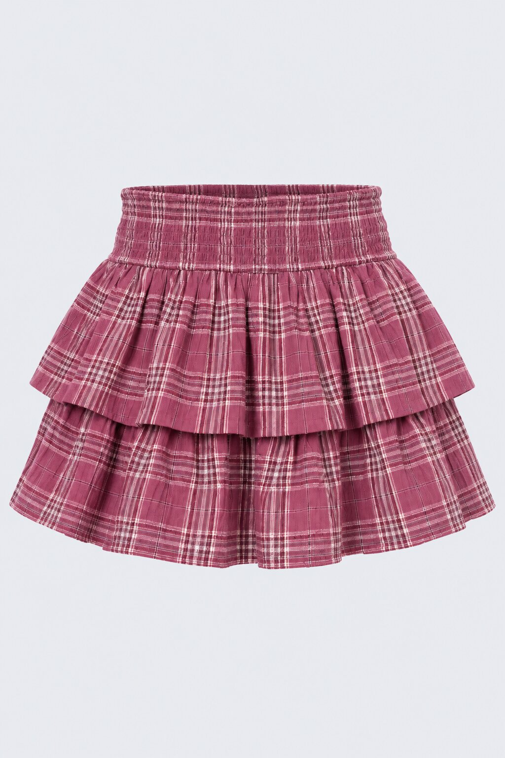 Womens Pink Checked Tiered Mini Skirt - Image 7