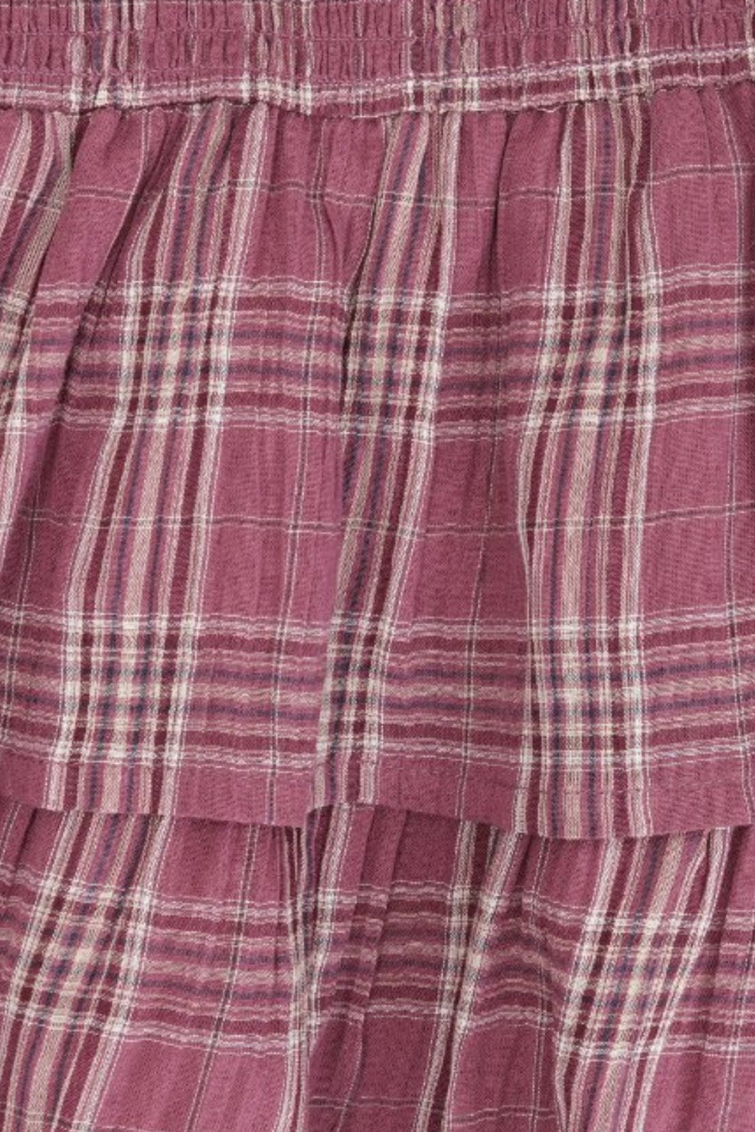 Womens Pink Checked Tiered Mini Skirt - Image 8