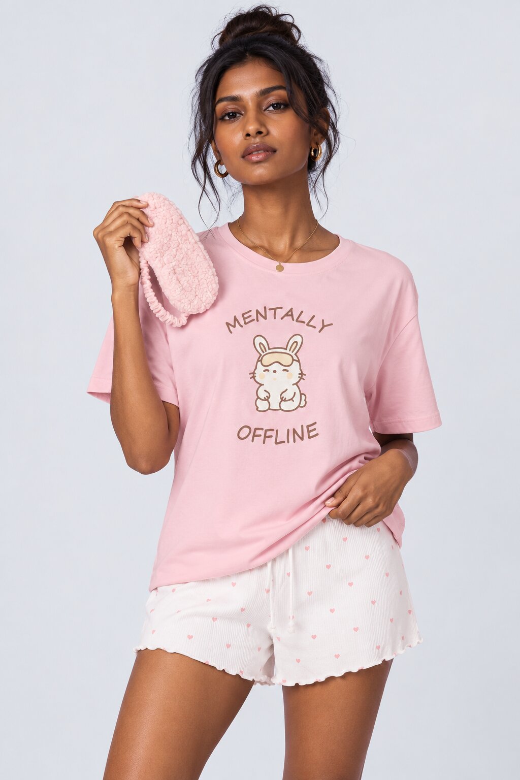 Womens Pink Bunny Print Sleepwear T-Shirt - Image 1