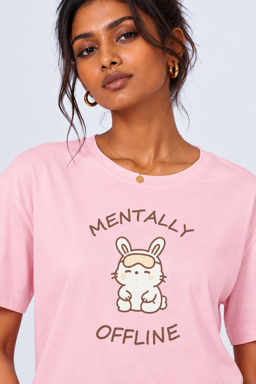 Womens Pink Bunny Print Sleepwear T-Shirt - Image 3