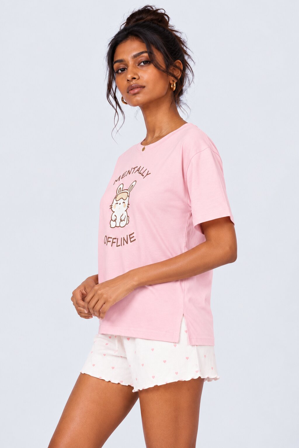 Womens Pink Bunny Print Sleepwear T-Shirt - Image 4