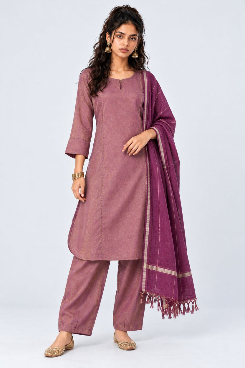 Womens Pink Textured Kurta Palazzo Set - Image 2