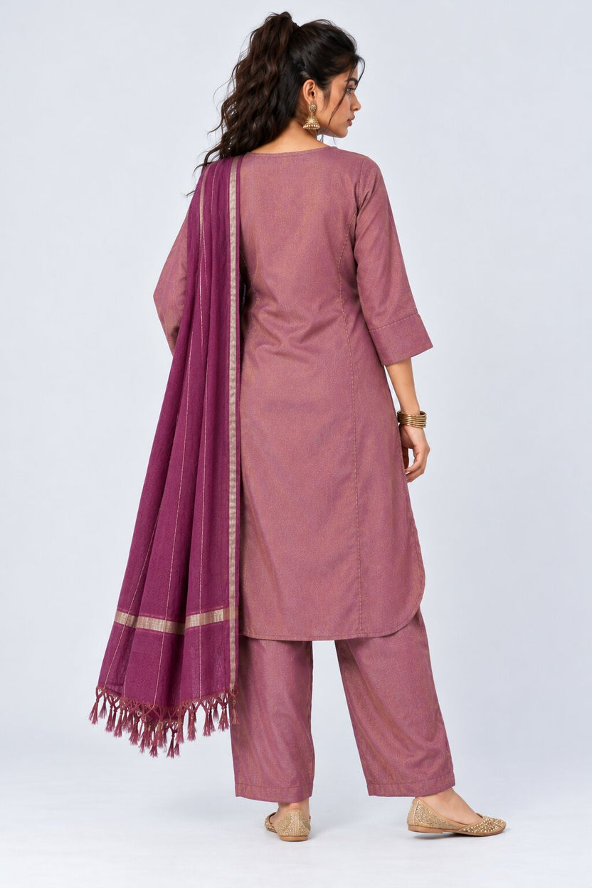 Womens Pink Textured Kurta Palazzo Set - Image 5