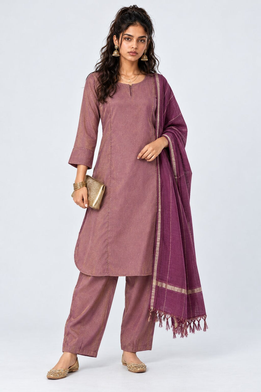 Womens Pink Textured Kurta Palazzo Set - Image 6