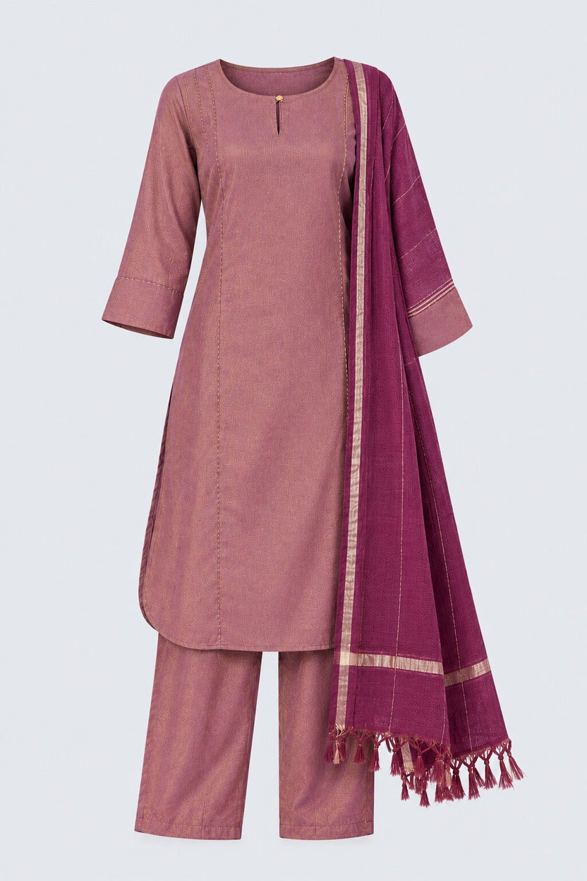 Womens Pink Textured Kurta Palazzo Set - Image 7