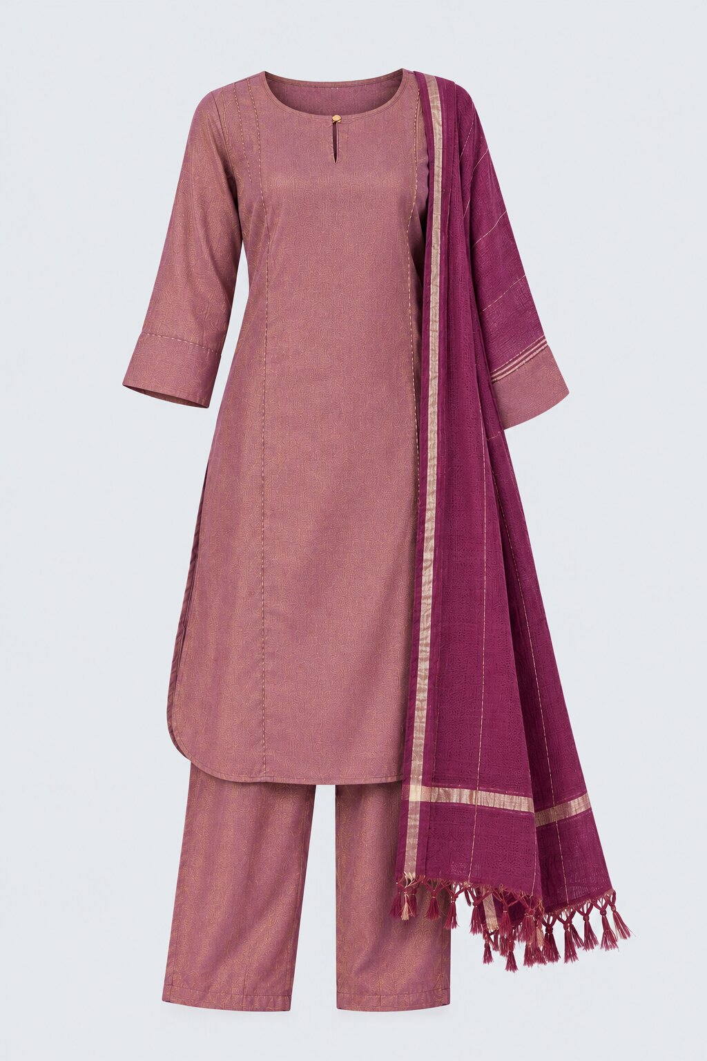 Womens Pink Textured Kurta Palazzo Set - Image 7