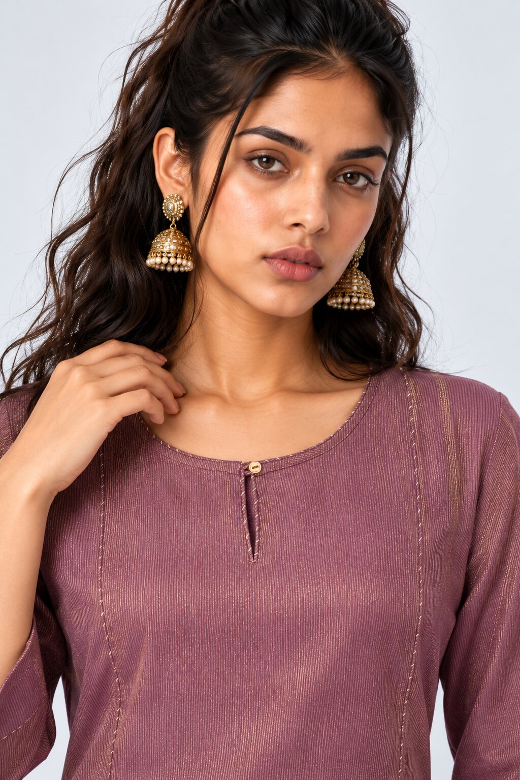 Womens Pink Textured Kurta Palazzo Set - Image 8