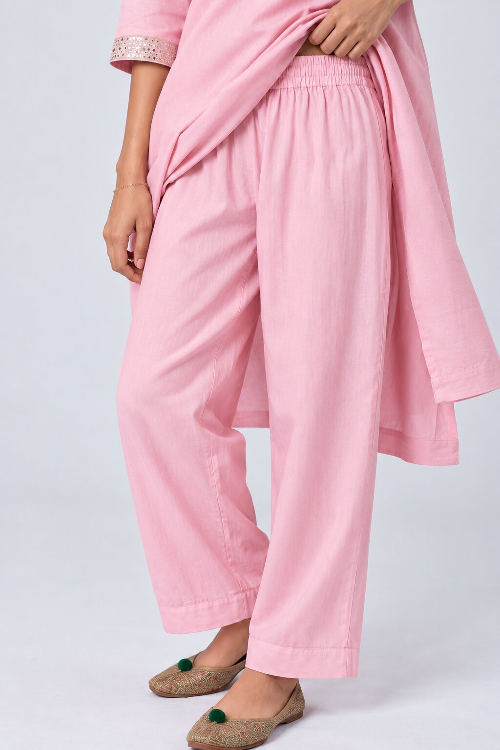 Womens Pink Embellished Flared 3 Pcs Set - Image 4