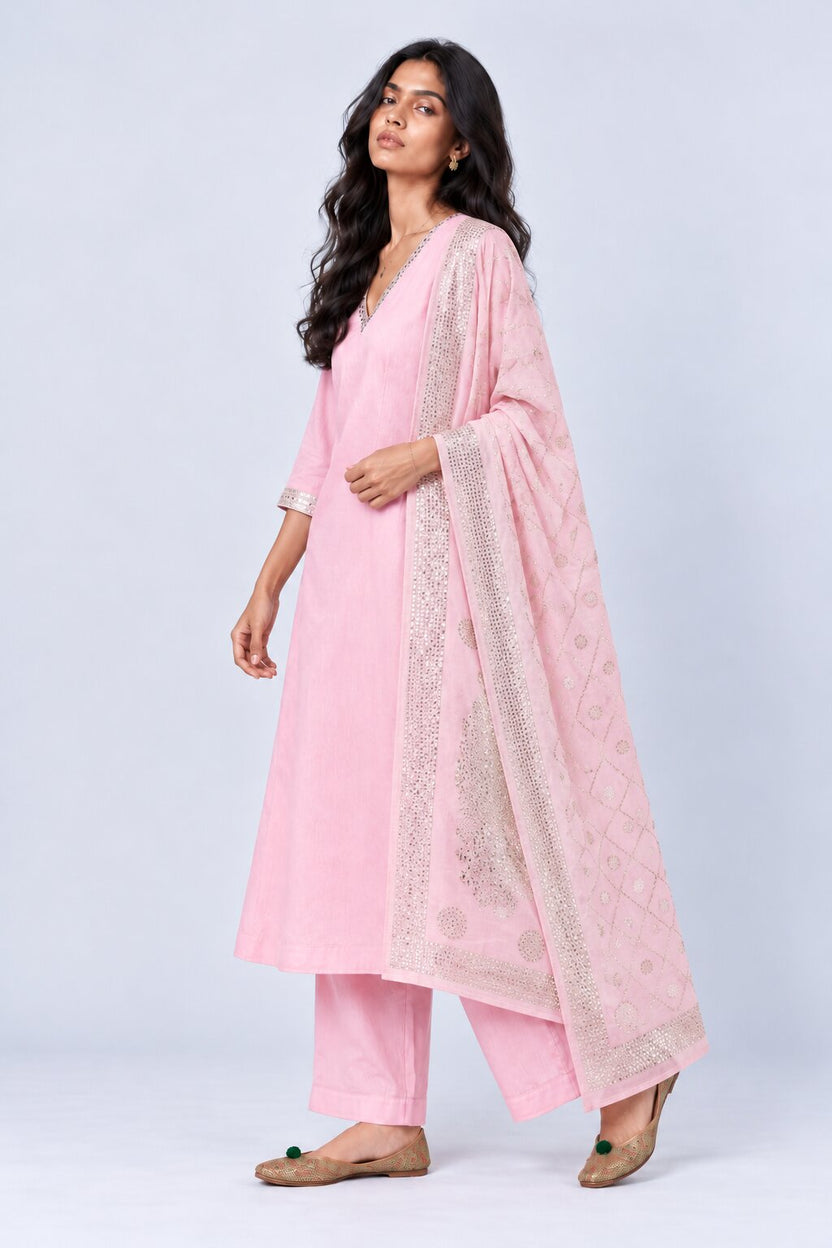 Womens Pink Embellished Flared 3 Pcs Set - Image 5