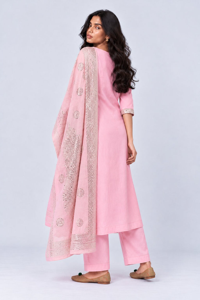 Womens Pink Embellished Flared 3 Pcs Set - Image 6