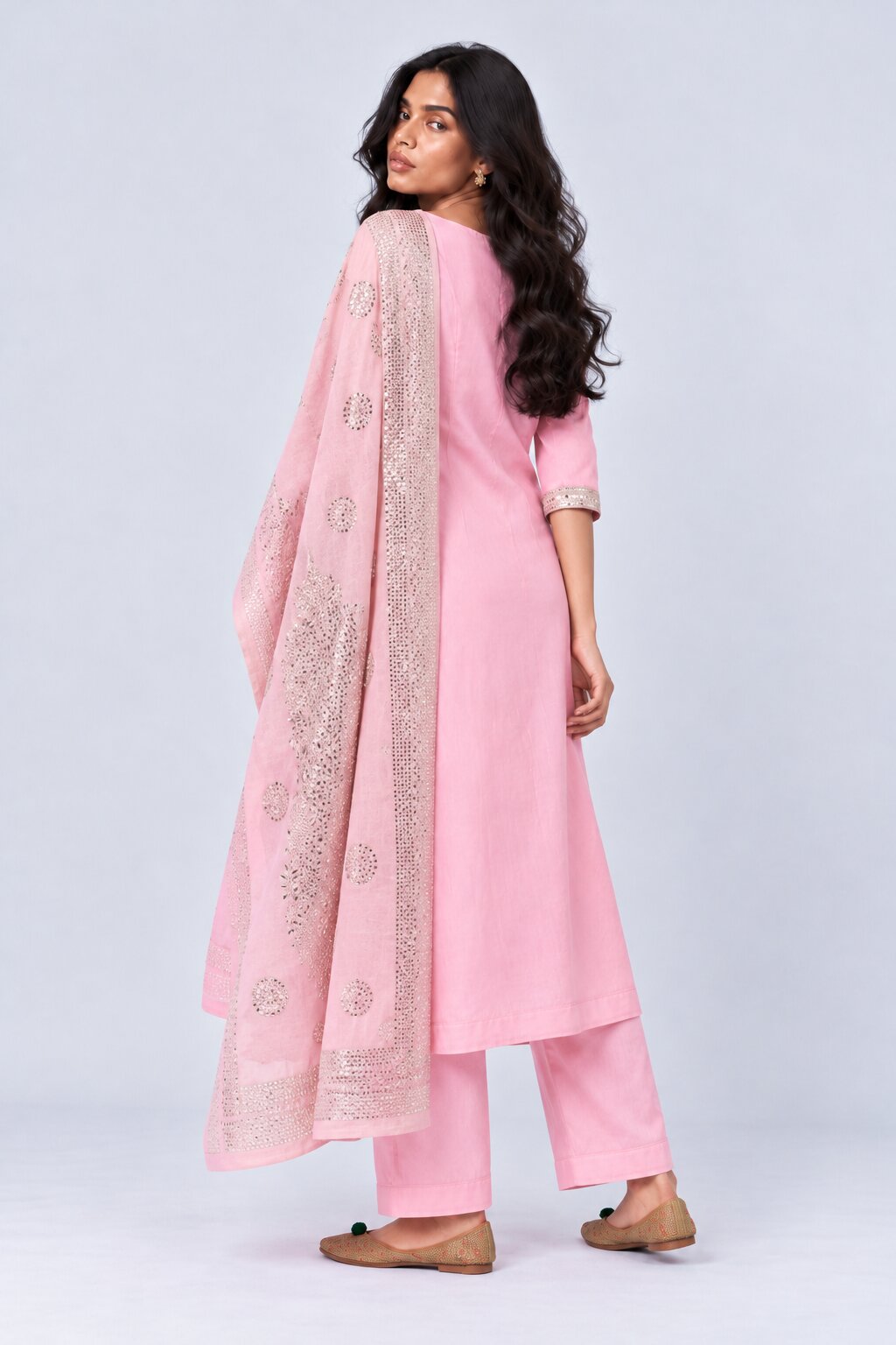 Womens Pink Embellished Flared 3 Pcs Set - Image 6