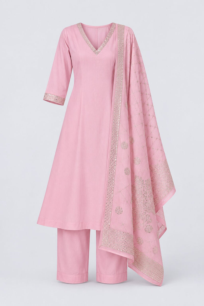 Womens Pink Embellished Flared 3 Pcs Set - Image 8