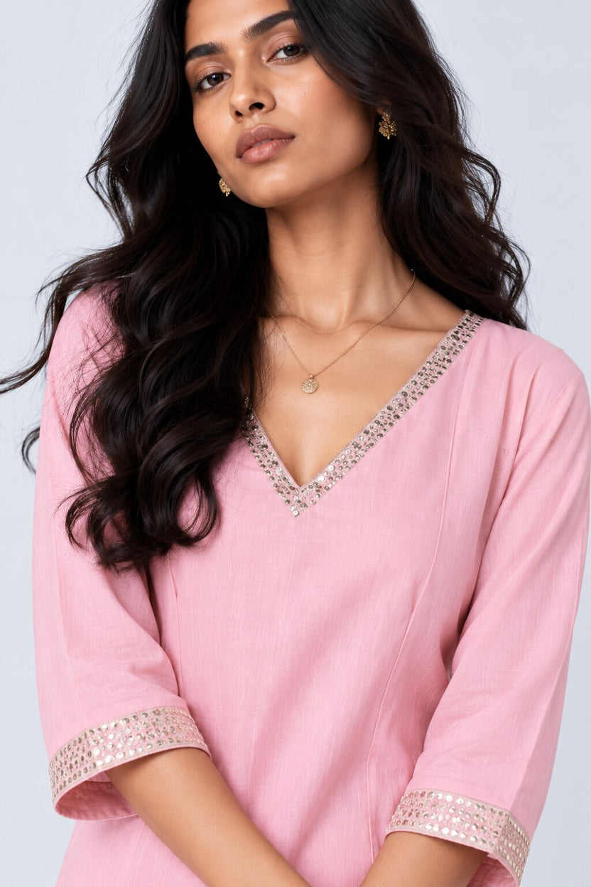 Womens Pink Embellished Flared 3 Pcs Set - Image 10