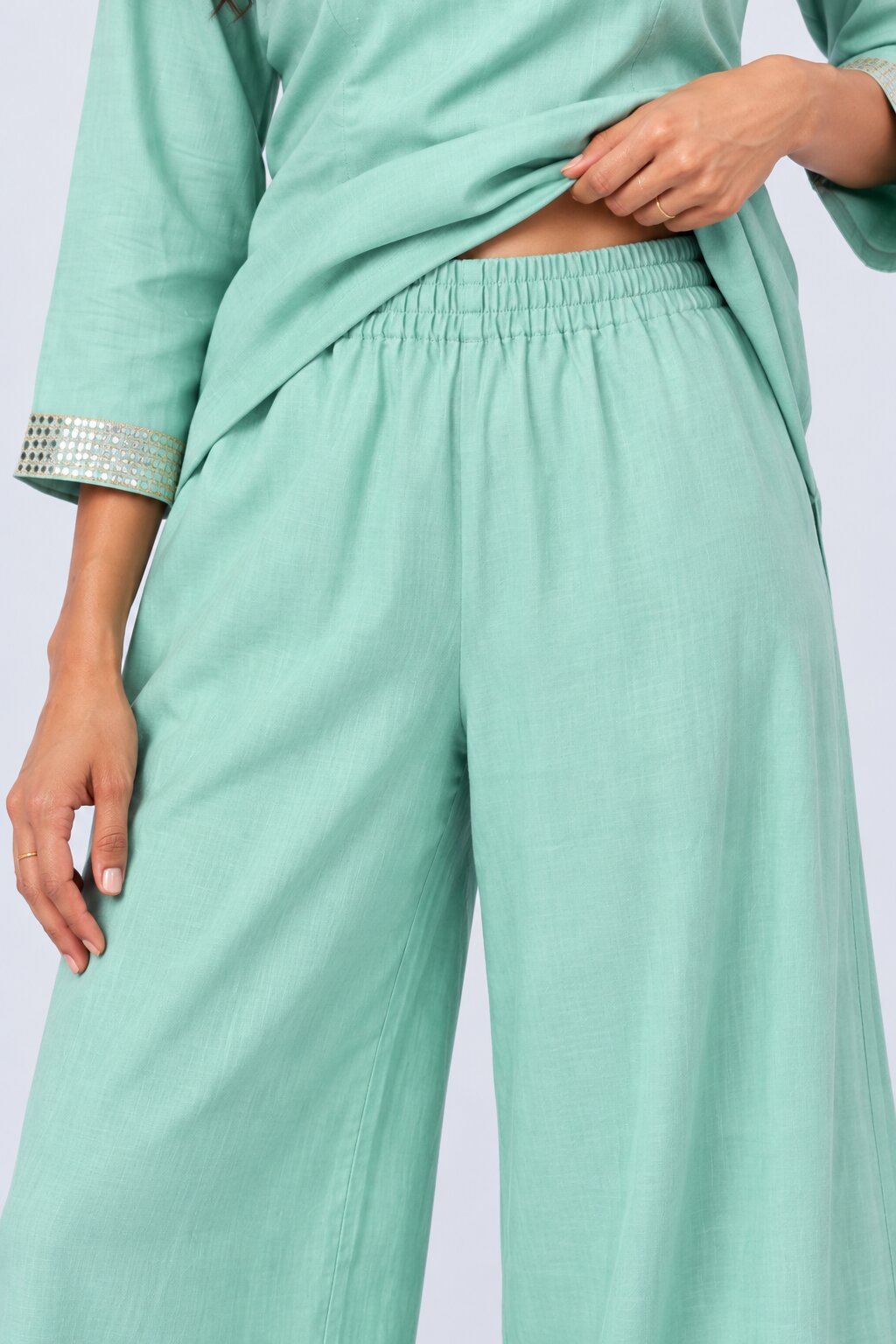 Womens Green Embellished Flared 3 Pcs Set - Image 4
