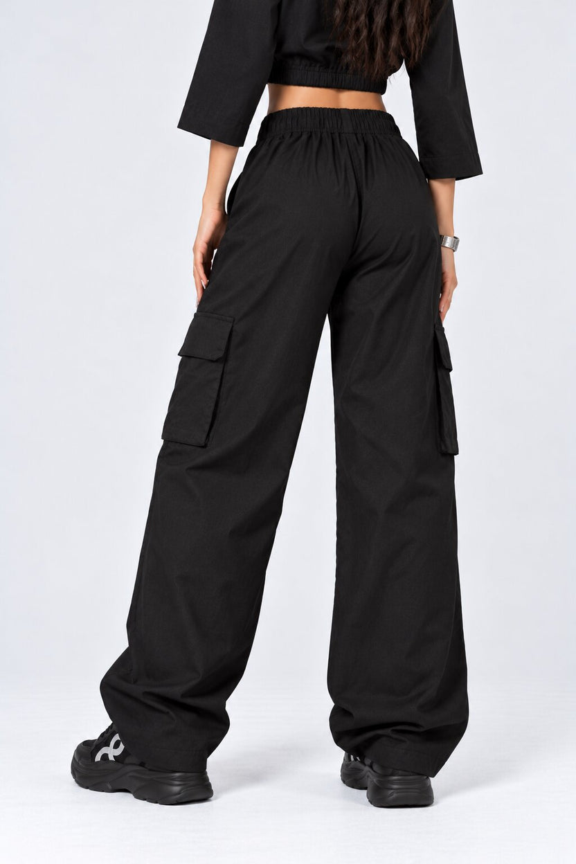 Womens Black Wide Leg Cargo Pant - Image 5