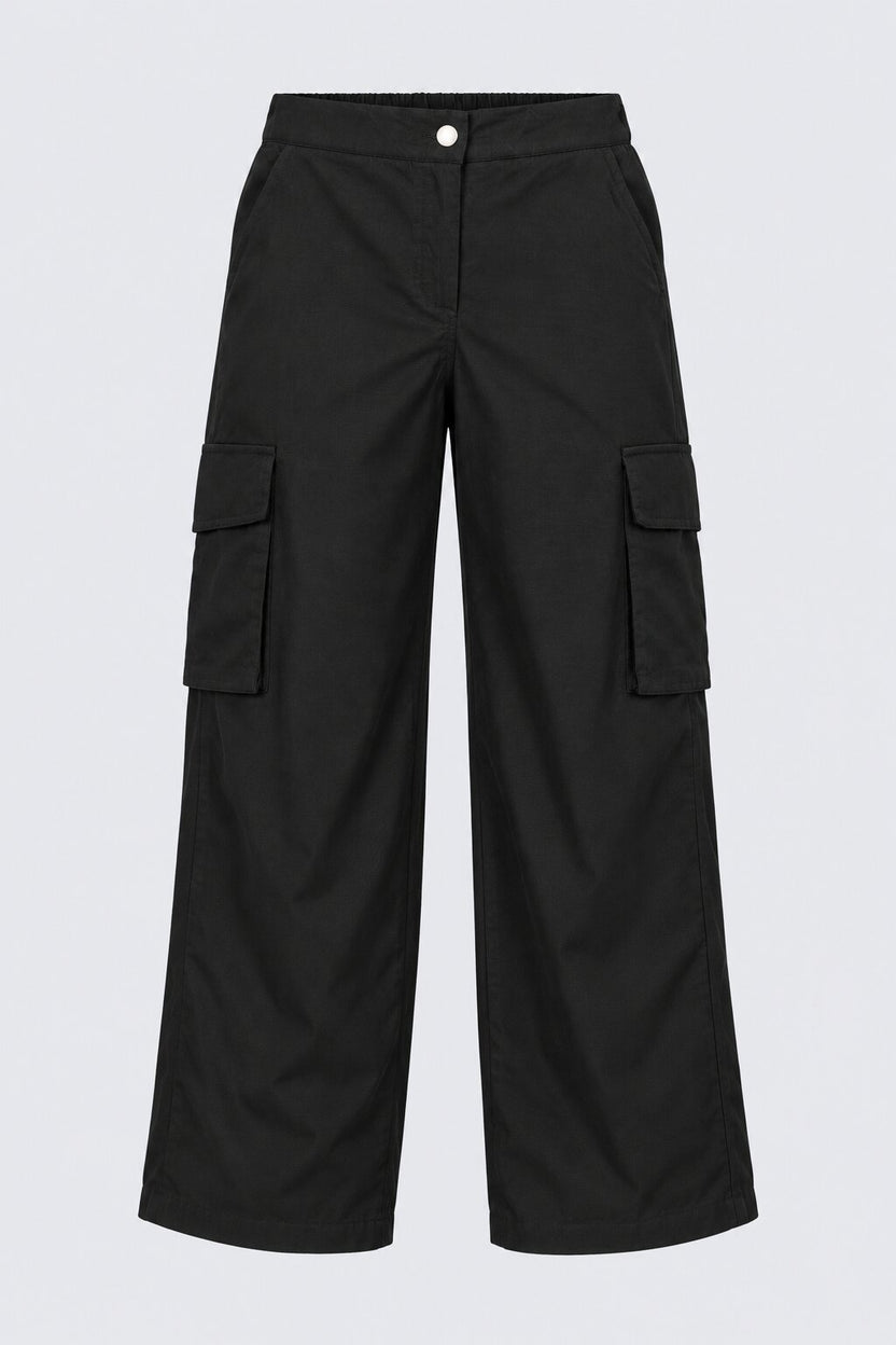 Womens Black Wide Leg Cargo Pant - Image 7