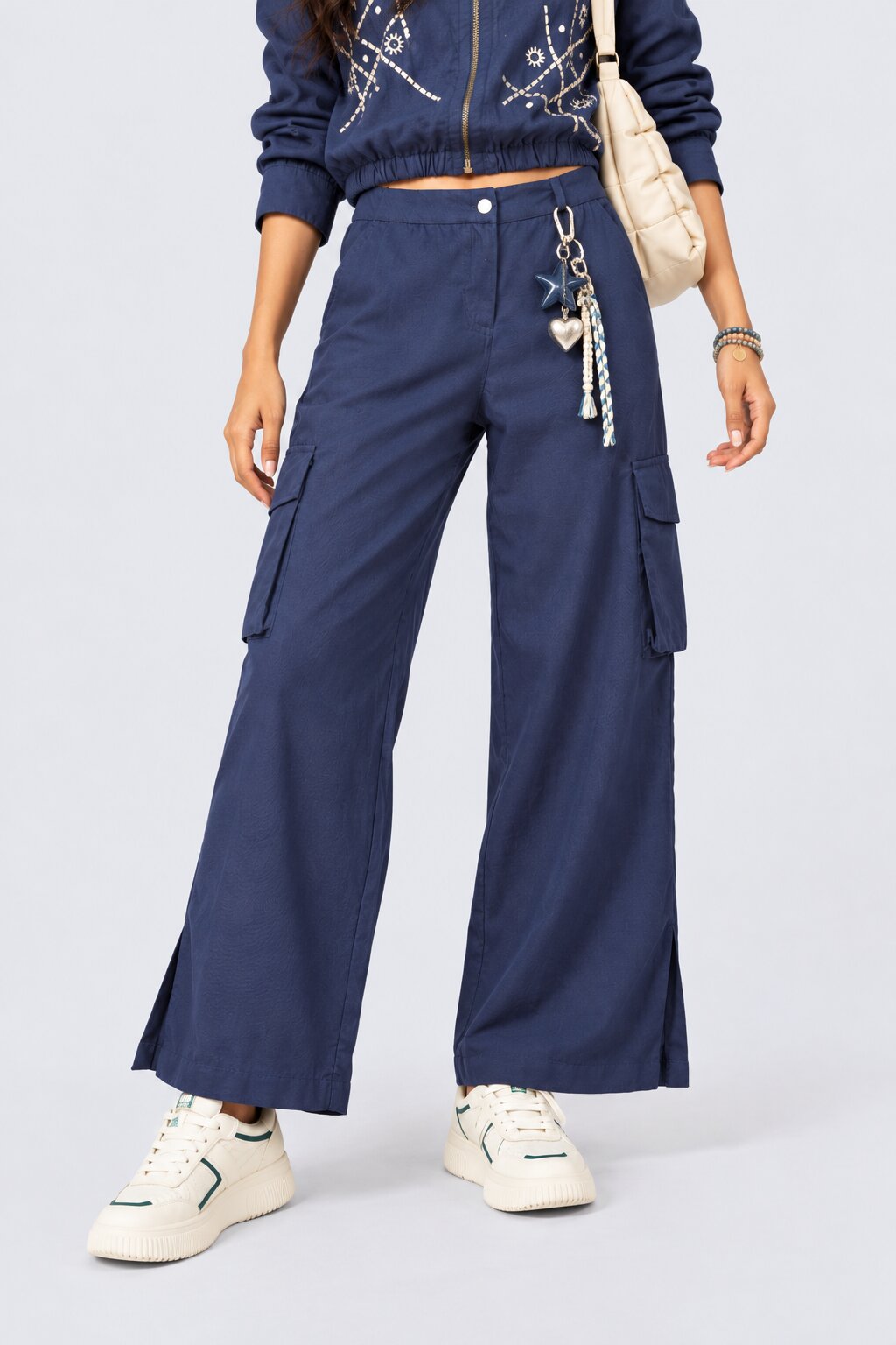 Womens Navy Wide Leg Cargo Pant - Image 1