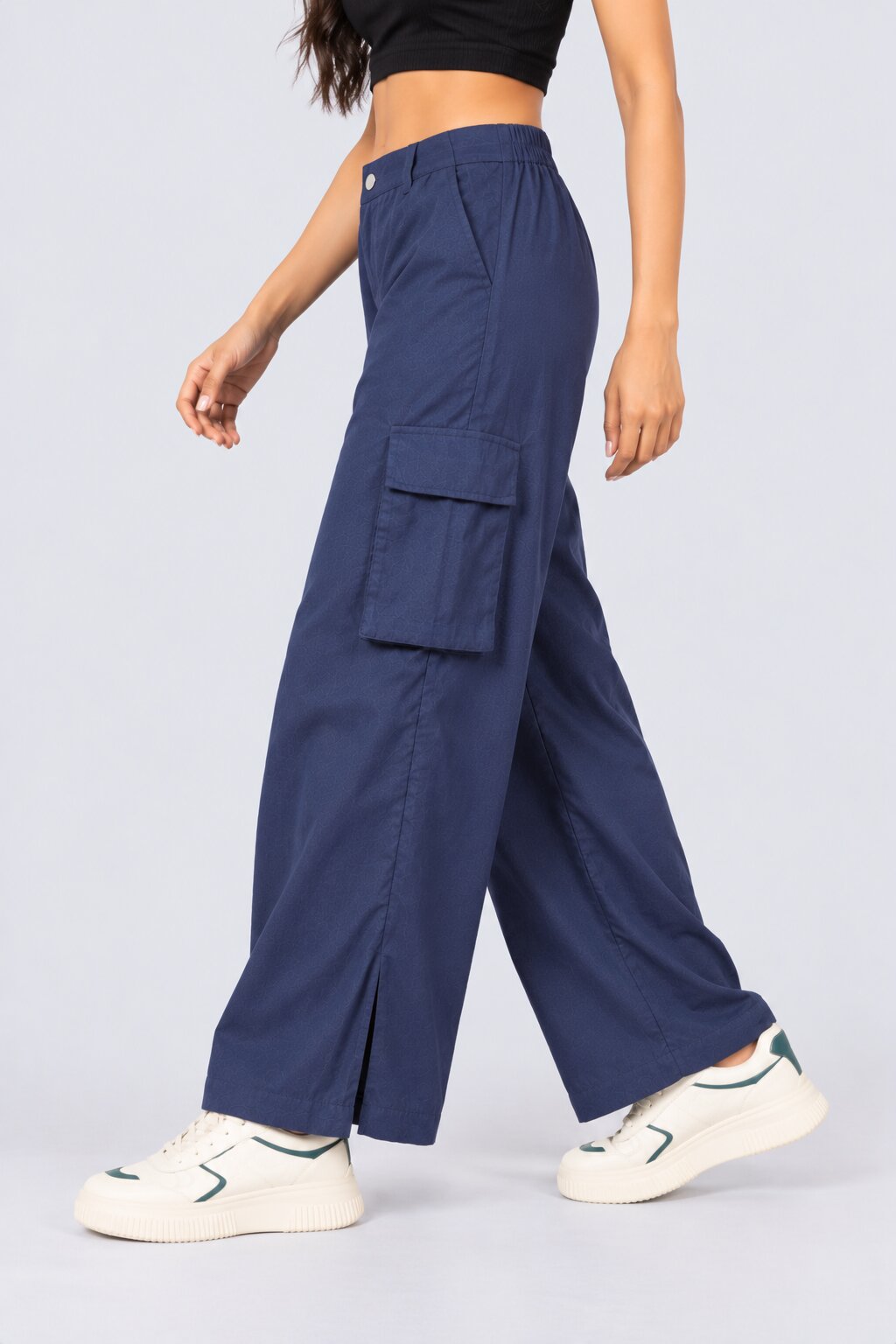 Womens Navy Wide Leg Cargo Pant - Image 4
