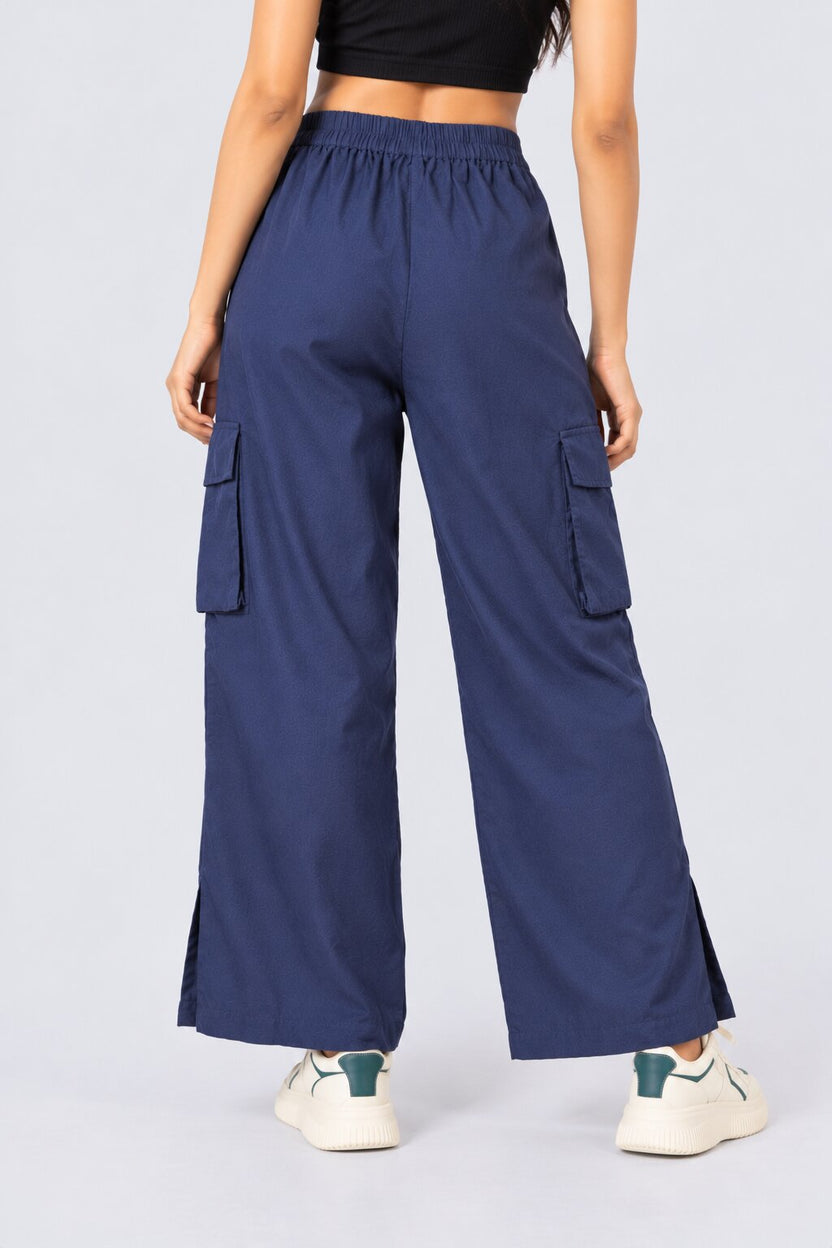 Womens Navy Wide Leg Cargo Pant - Image 5
