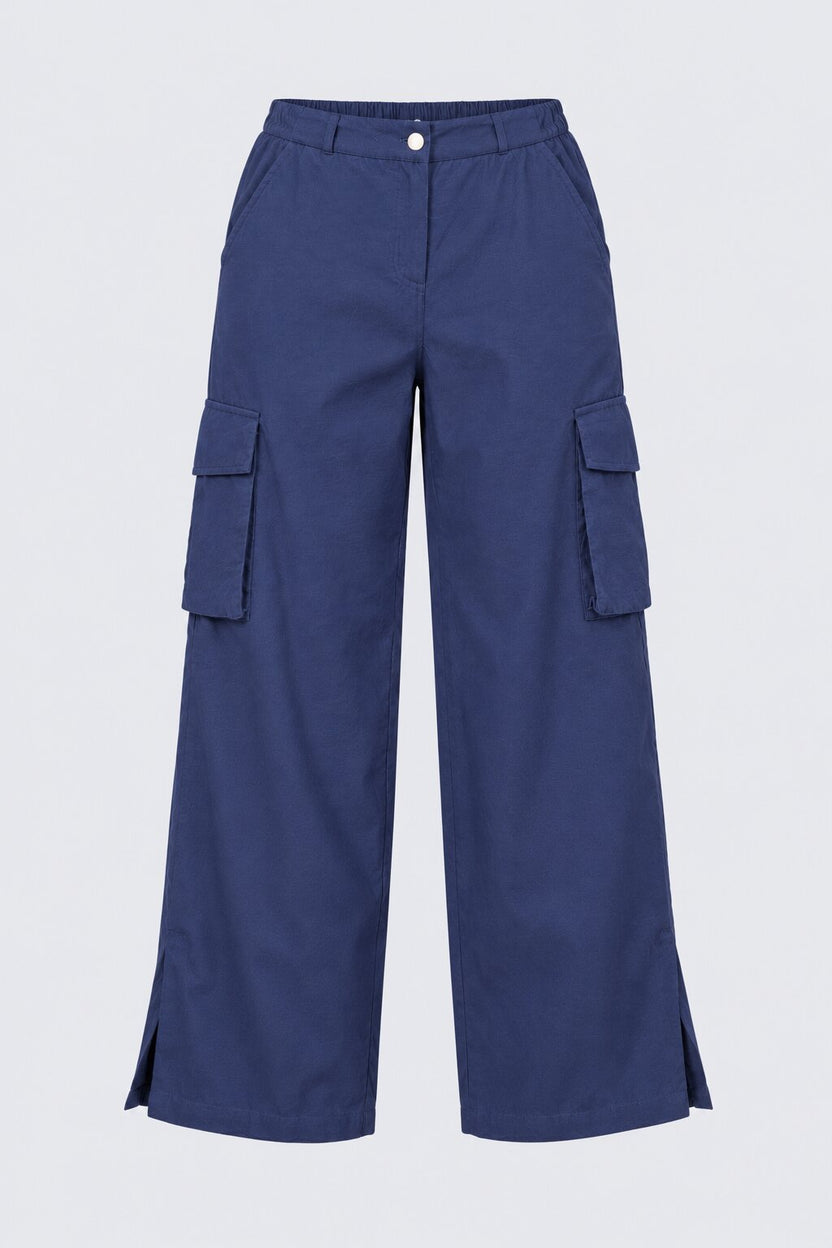 Womens Navy Wide Leg Cargo Pant - Image 7