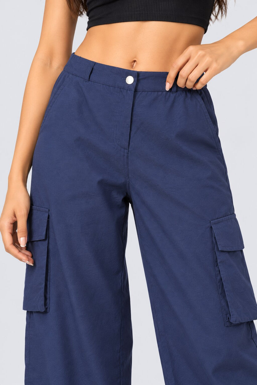 Womens Navy Wide Leg Cargo Pant - Image 9